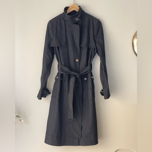 NEW YORK & Company Collection Demin Trench Coat Long Jacket Size 6 - Picture 3 of 13